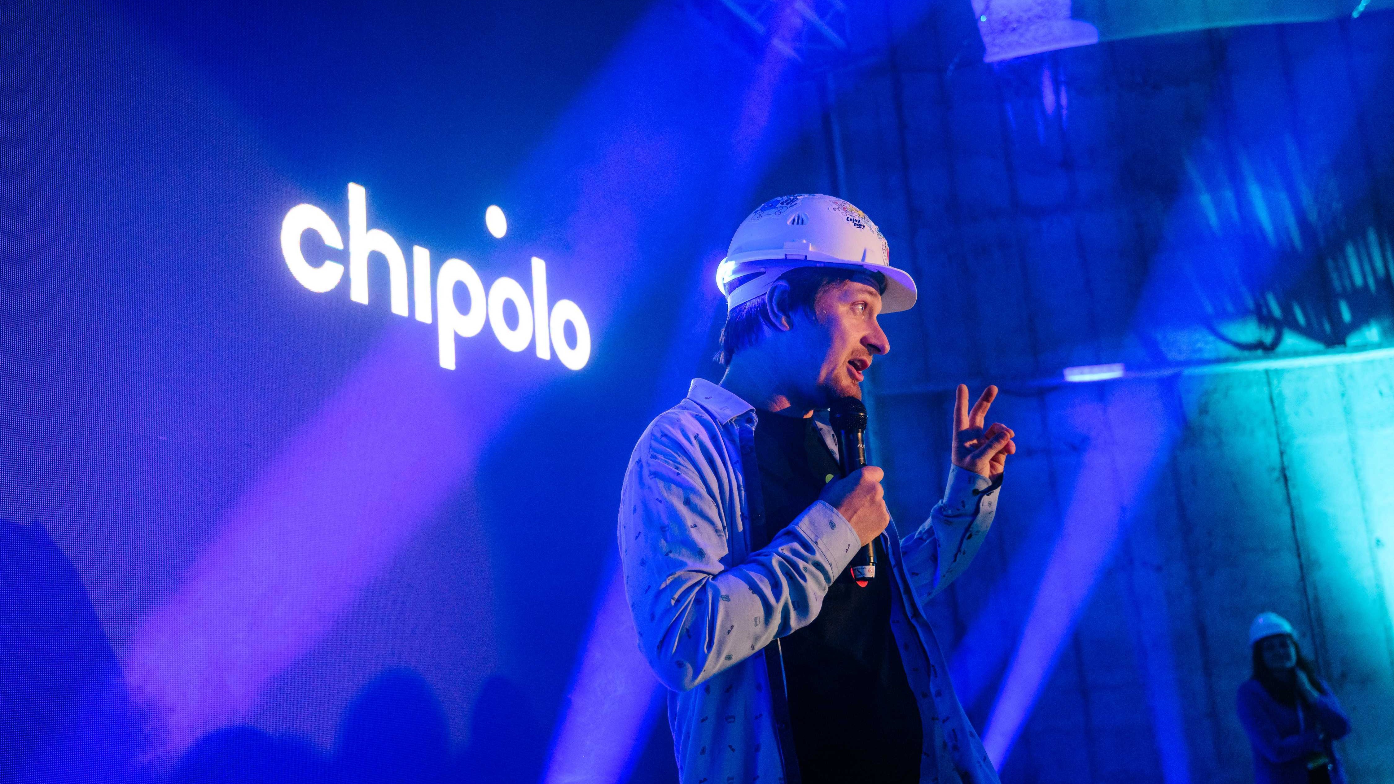 Chipolo&#039;s Chief Design Officer and Co-founder, Domen Barovi&amp;#269;, featured speaking on stage at a launch event in mid-2025.
