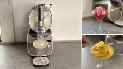 Ninja Slushi Max Frozen Drinks Maker making a slushie with different fruit drinks