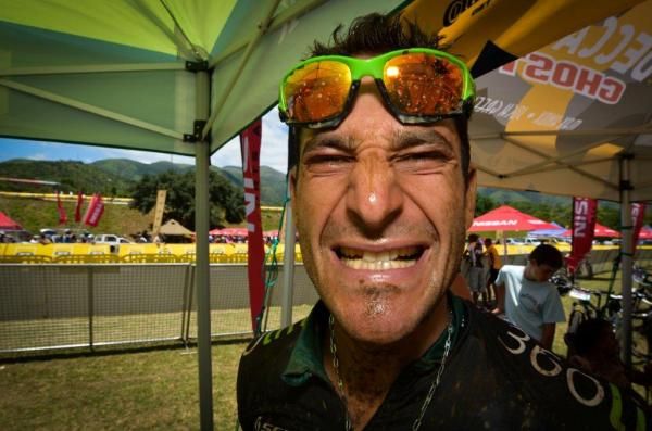 Kevin Evans grimaces after his gutsy ride to second in Barberton