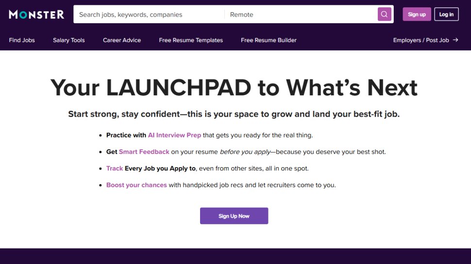 Website screenshot of Monster (January, 2026)