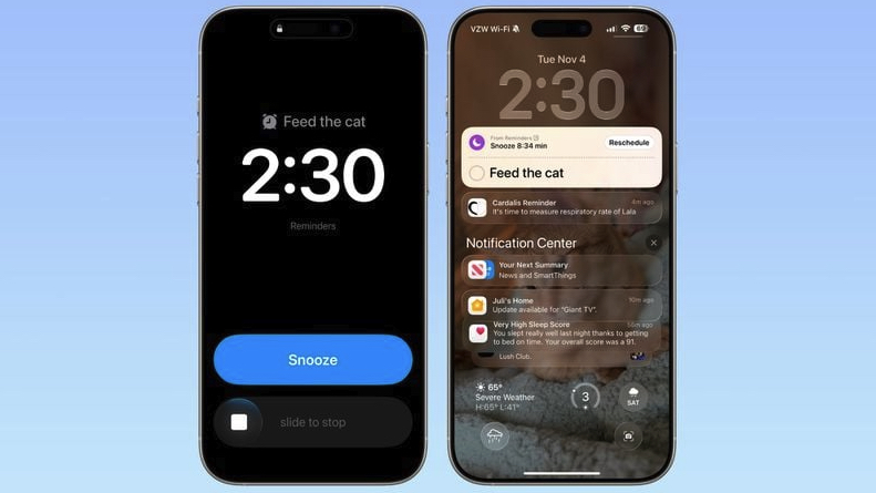 Reminder alarms in an iOS 26.2 beta