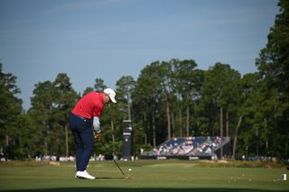 Sergio Garcia hits an approach at the US Open