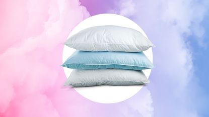A stack of pillows on a cloud background