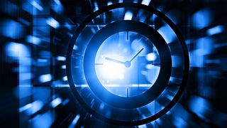 clock icon and blue abstract motion background