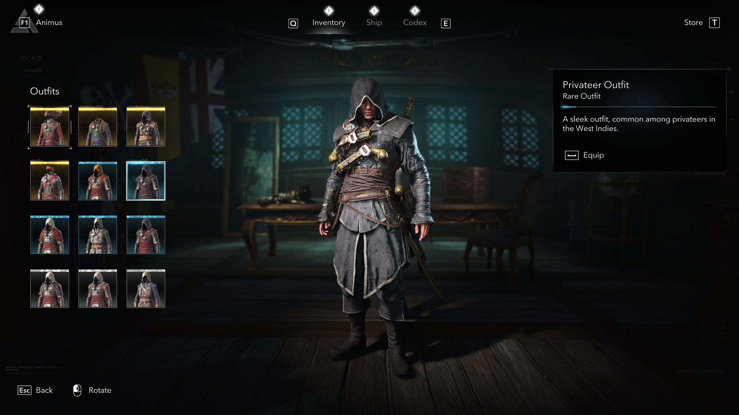 Black Flag outfits: The Privateer Outfit viewed in the menu.