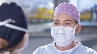 Ellen Pompeo as Meredith Grey in surgery on Grey's Anatomy