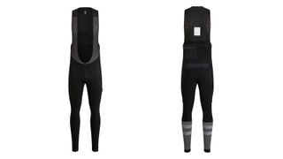 A front and rear view of Rapha Cargo bib tights against a white background