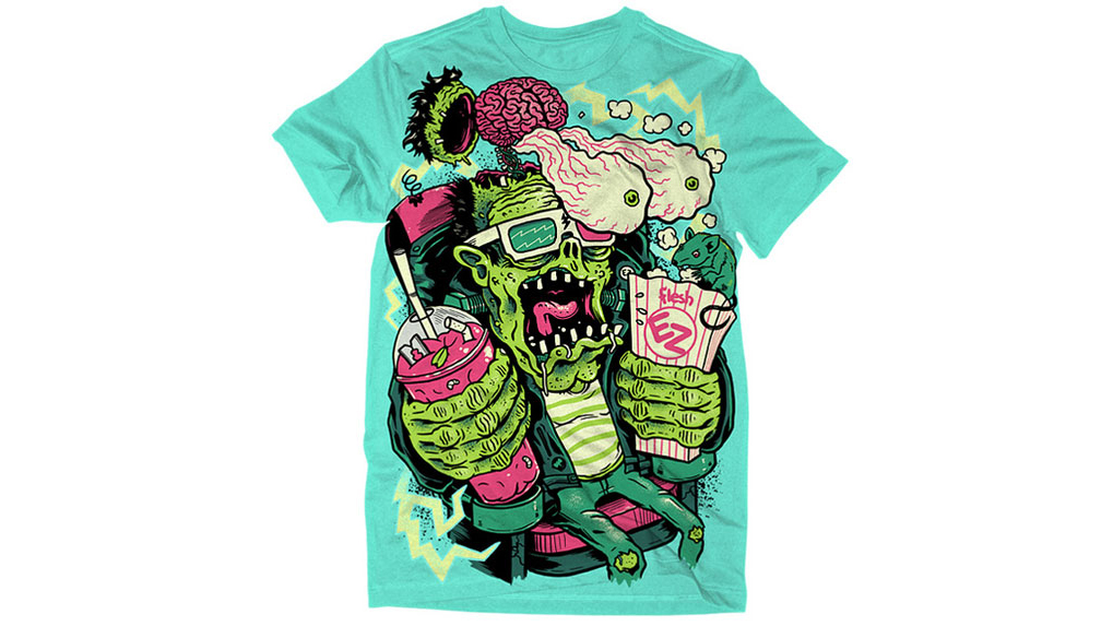 T-shirt design: Electric Zombie illustrated T-shirt design