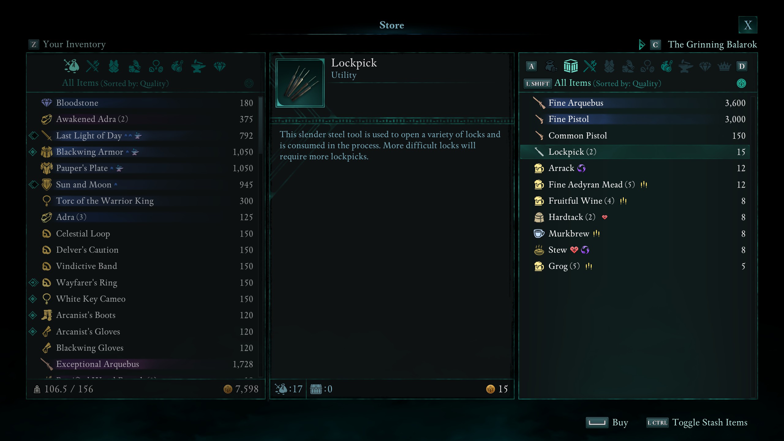 Avowed lockpicks - Lockpicks viewed in a vendors inventory, one of the main ways to get this item.