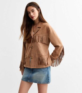 Stone Suedette Fringed Jacket