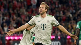 Harry Kane of Bayern Munich celebrates scoring a goal in the 2025/26 Bundesliga