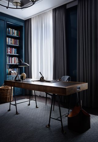 modern home office in deep blue