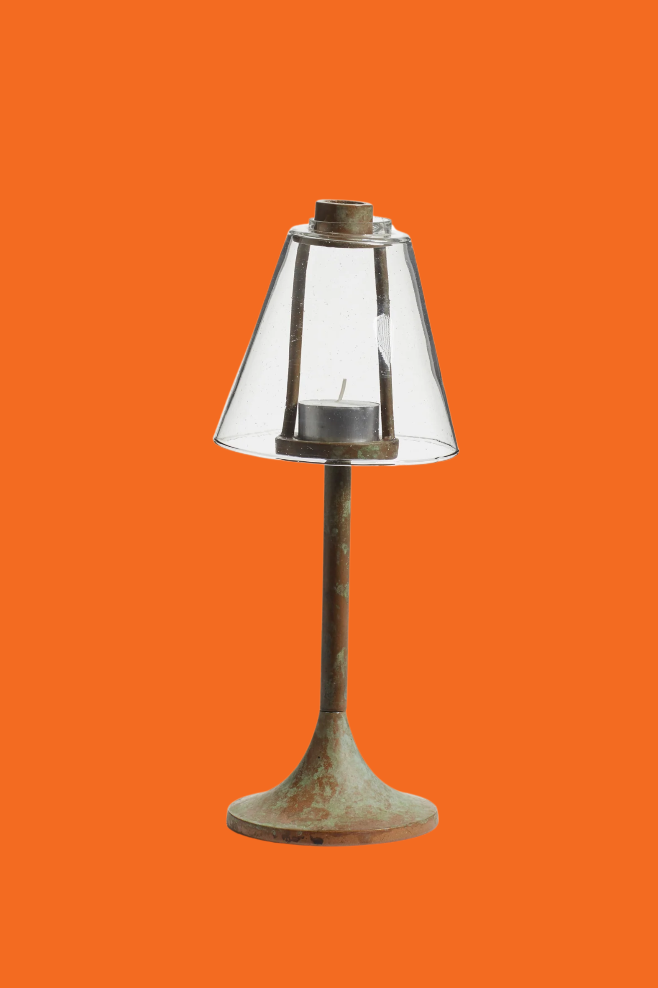An aged tealight lamp holder