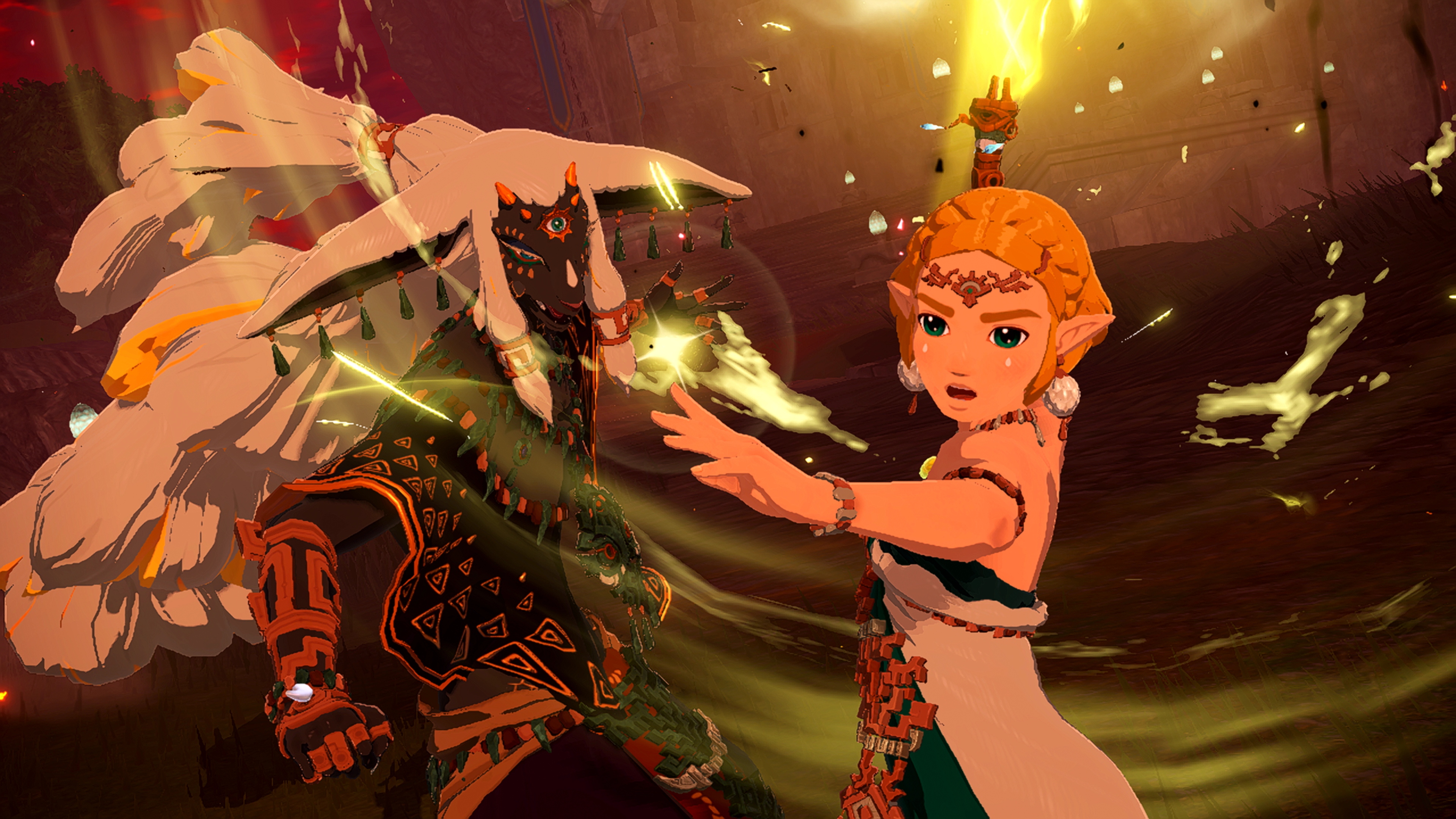 Zelda and her ally using magic to fight in Hyrule Warriors: Age of Imprisonment