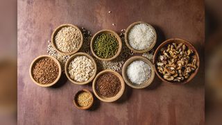 Grains in wooden bowls