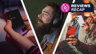 A triptych image featuring the Motorola Razr Ultra 2025, Sony WH-1000XM6 and CMF Phone 2 Pro.