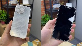 Two photos of a dummy of the potential iPhone 13.