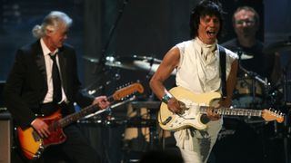 Jeff Beck (right) and Jimmy Page performing at the at the 24th Annual Rock and Roll Hall of Fame Induction Ceremony in 2009