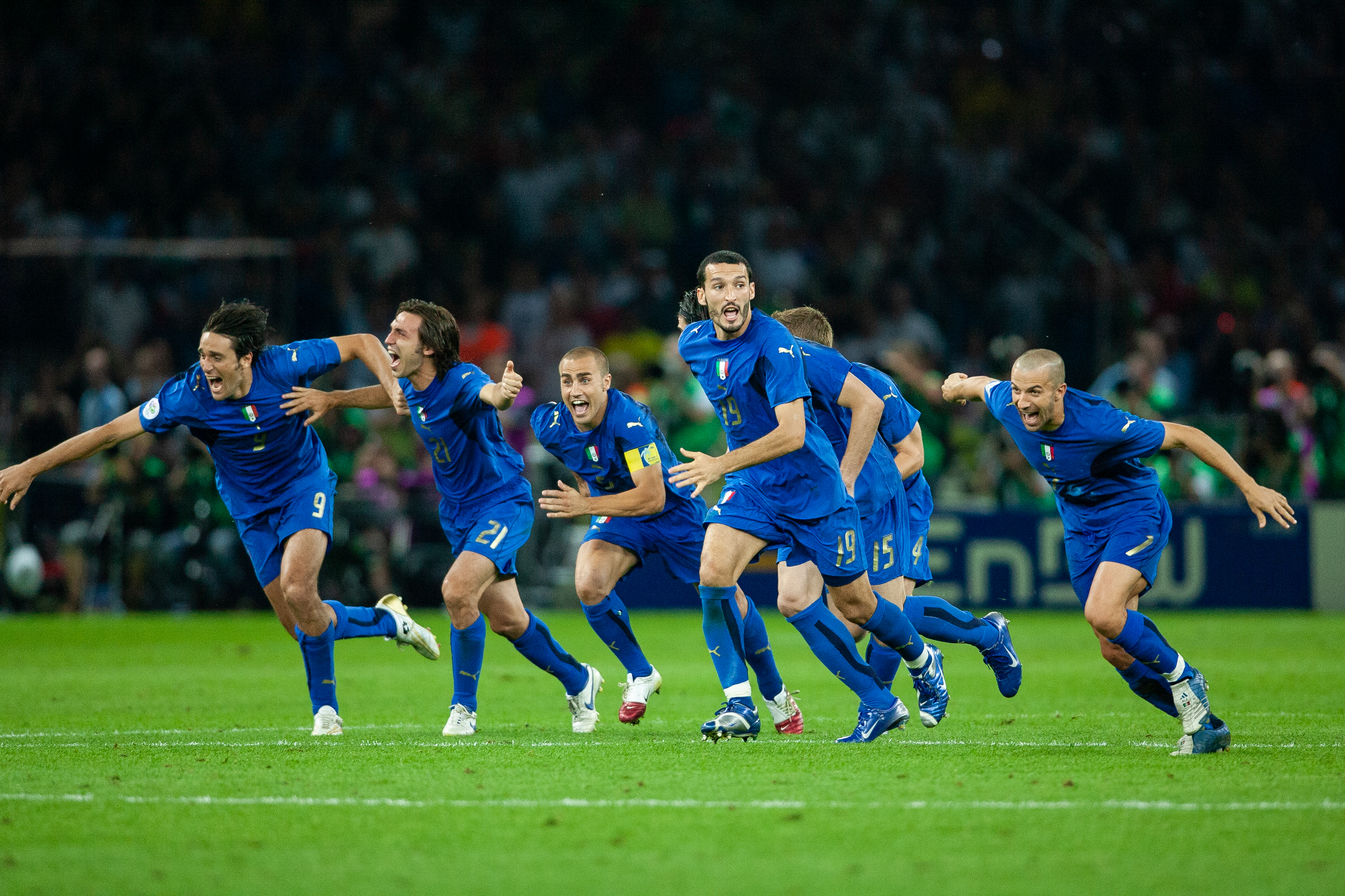 Itay players celebrate victory against France on penalties in the 2006 World Cup final.