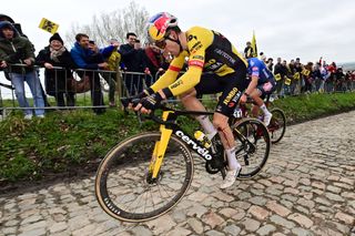 Wout van Aert suffers during the 2023 Tour of Flanders