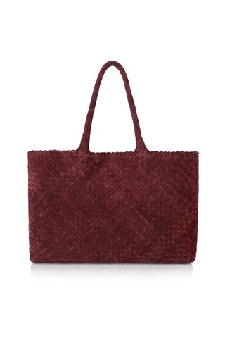 Milaner The Travel Elena Woven Handbag in Burgundy Suede