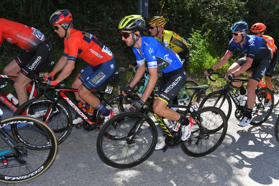 Adam Yates in the blue of the race leader's jersey