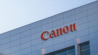 The Canon logo on the exterior of its headquarters (Kurigi Office) in Kanagawa, Japan