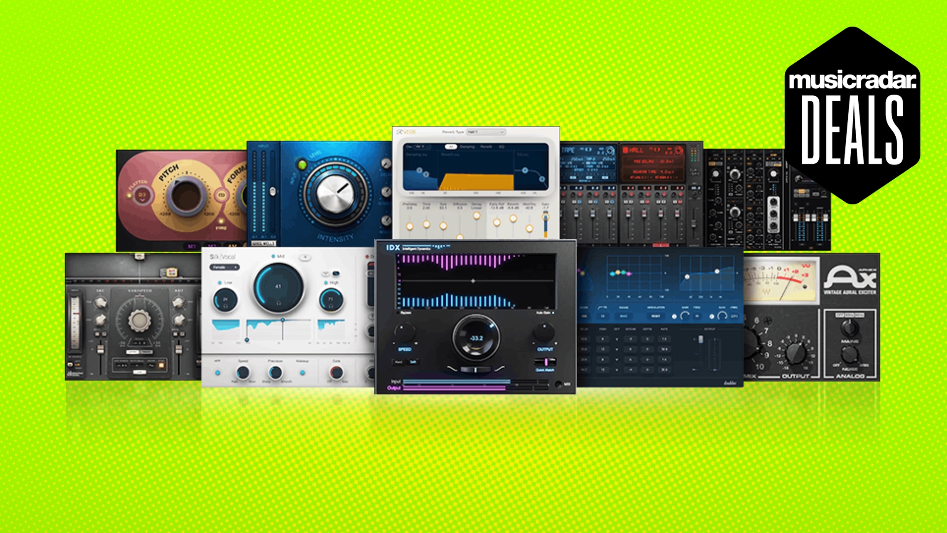 A selection of Waves plugins on a fluorescent green background