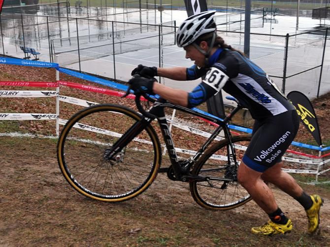 Amanda Carey (Volkswagen Boise Cycling) alone in the race lead at the top of the wall.