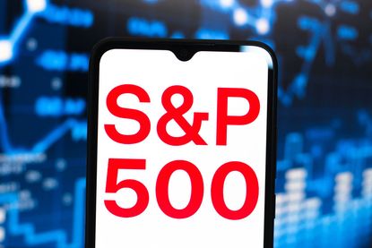S&P 500 logo is displayed on a smartphone screen.