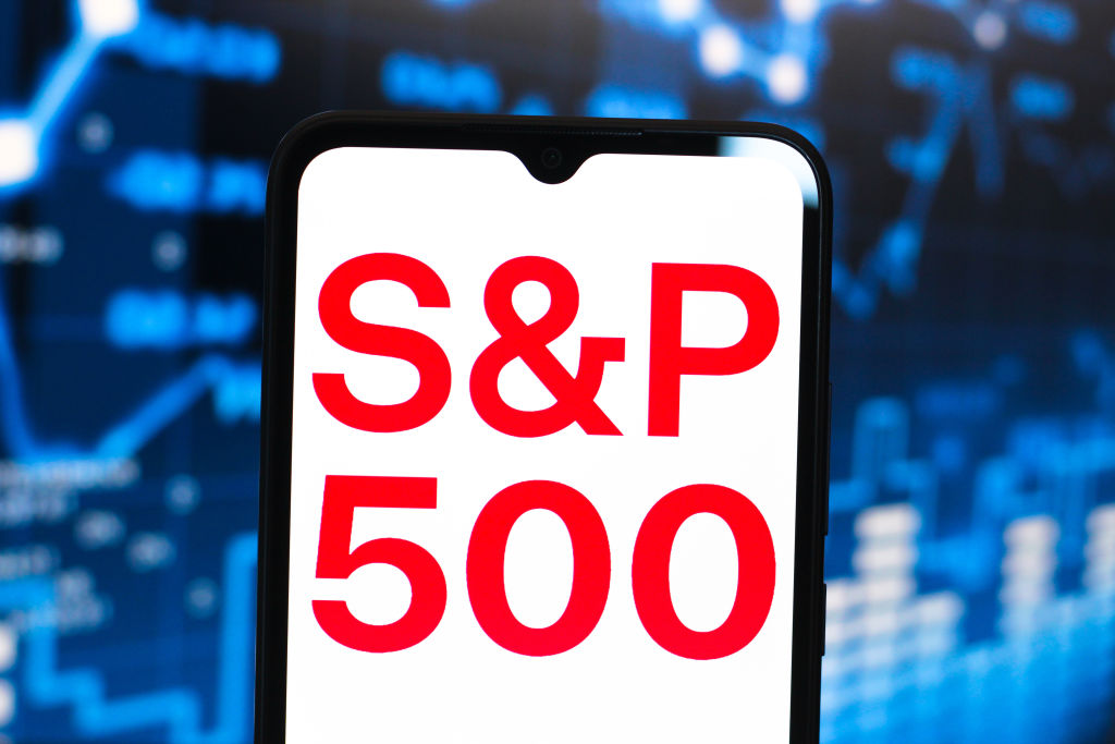 S&amp;P 500 logo is displayed on a smartphone screen.