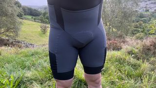 Close up of man wearing cycling bib shorts