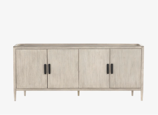 A stone colour credenza with black handles