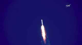 The SpaceX Falcon 9 rocket carrying a Dragon cargo ship filled with NASA supplies soars into space from Cape Canaveral Air Force Station, Florida on Dec. 15, 2017 to deliver NASA cargo to the International Space Station.