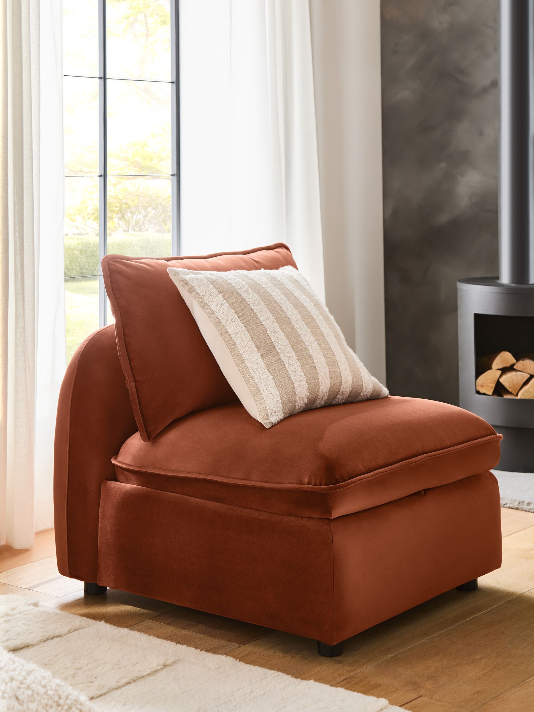 Soft Velvet Rust Brown Crosby Modular Sofa Centre Piece With Storage