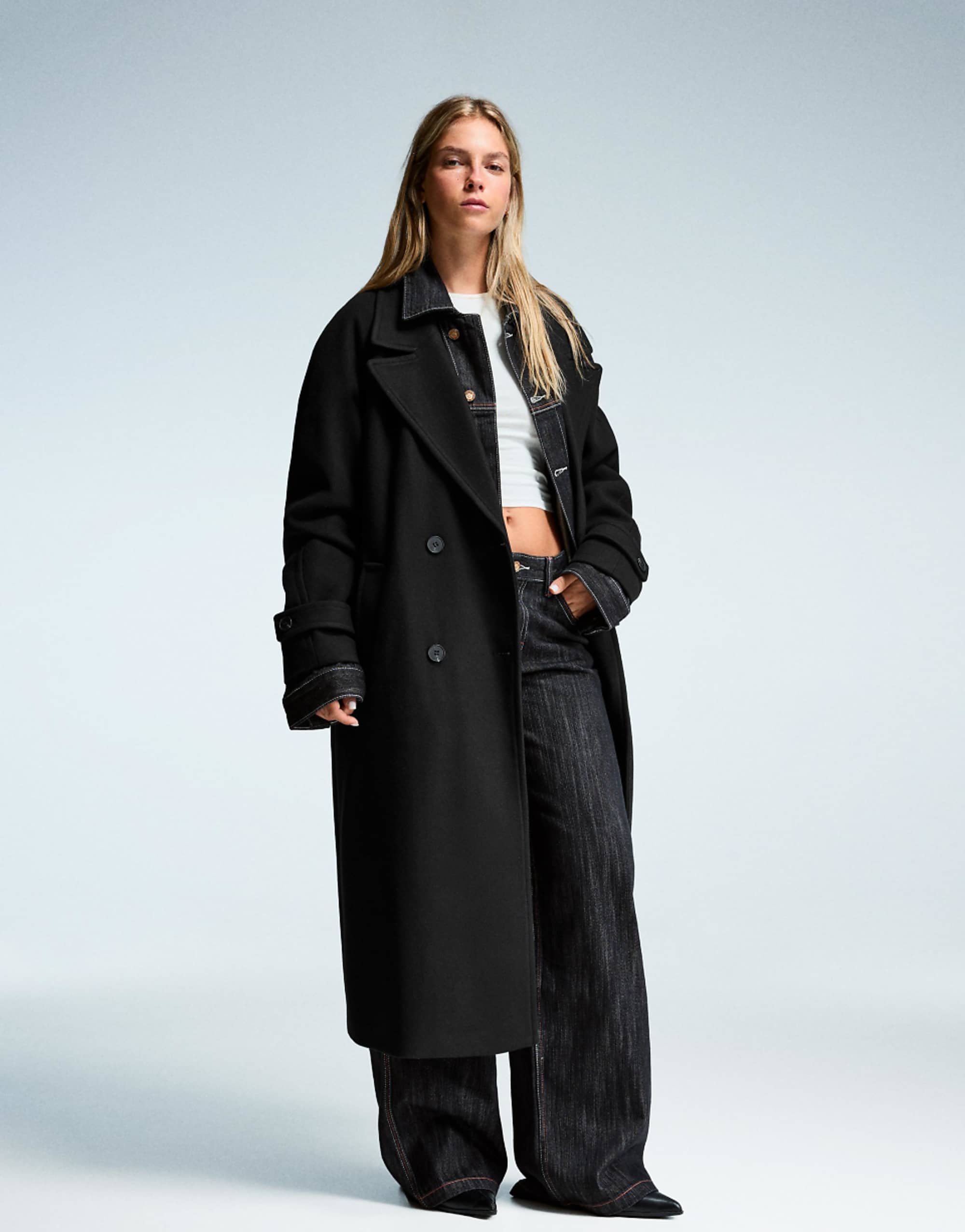 Bershka Soft Trench Coat With Belt in Black