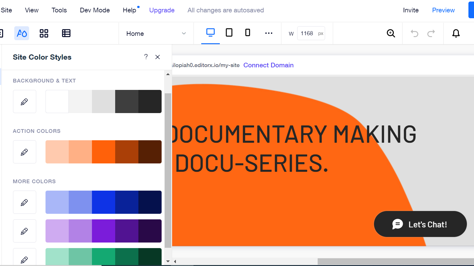 Editor X Wix hadir dengan beragam tema warna untuk situs Anda