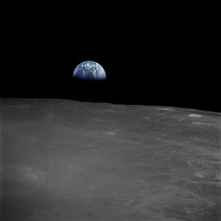 This stunning view of Earth rising above the lunar horizon was captured by NASA's Apollo 16 crew shortly before they landed on the moon 48 years ago. The astronauts snapped this picture, which appears to have been inspired by Apollo 13's famous "Earthrise" photo, on April 20, 1972, the same day the lunar module Orion touched down on the surface with NASA astronauts John Young, Apollo 16 commander, and lunar module pilot Charlie Duke. Command module pilot Ken Mattingly stayed in orbit during their 71-hour stay on on the surface.