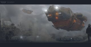 Concept art for Alien: Romulus showing the Corbelan IV mining hauler