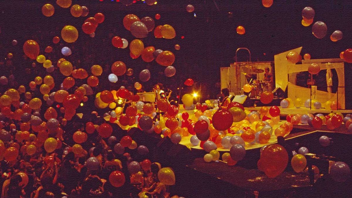 The Rolling Stones onstage during a balloon drop