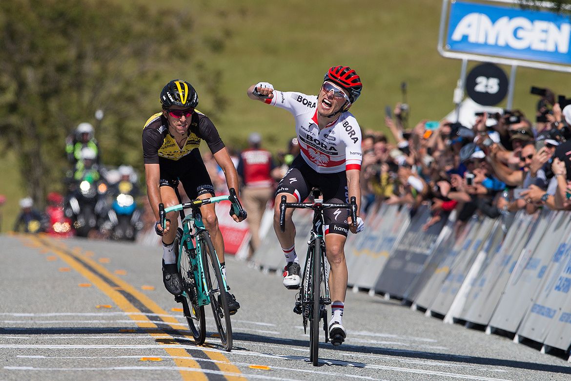 Rafa Majka (Bora-Hansgrohe) punches the air in celebration