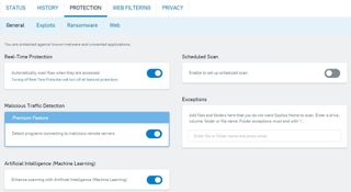 Sophos' antivirus software's protection settings tab