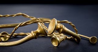 Four ancient gold torcs, jewelry that can be worn around the neck or wrist, was discovered by individuals using metal detectors in a field in Staffordshire.