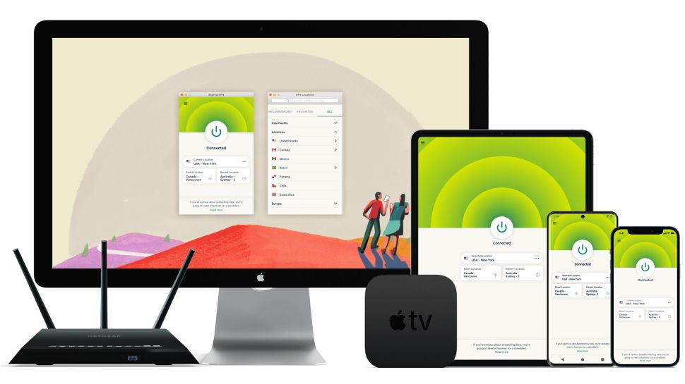 The ExpressVPN app running on desktop and mobile platforms