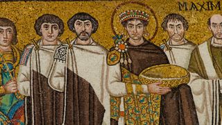 A mosaic of the Emperor Justinian and his supporters.