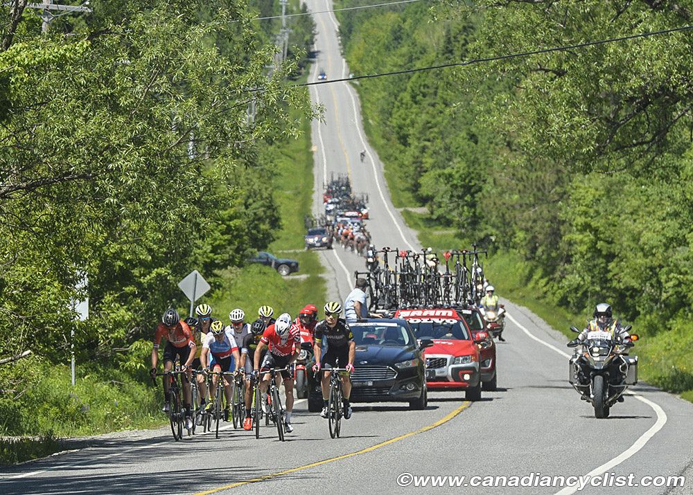 The leaders at the base of the final climb