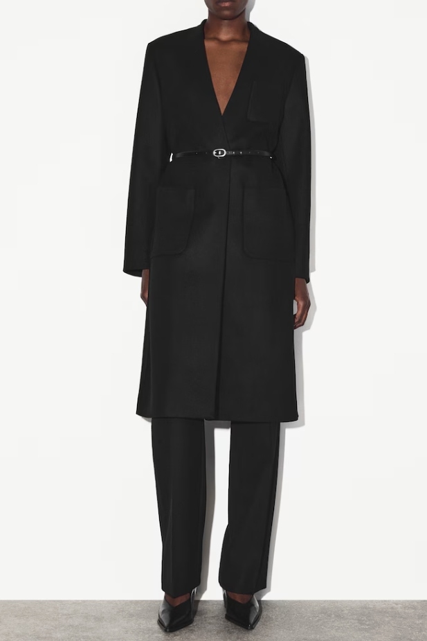 Mango , Selection Collarless Wool Blend Coat