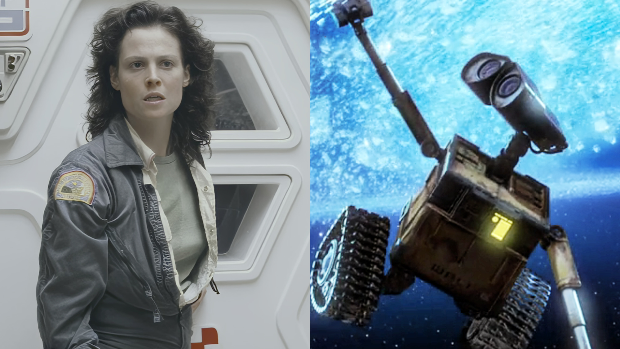 Sigourney Weaver as Ripley in Alien (1979), the titular robot Wall-E in the beloved Pixar film.