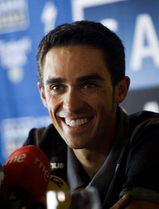 Alberto Contador gives a press conference on the second rest day of the Vuelta a Espana 2012