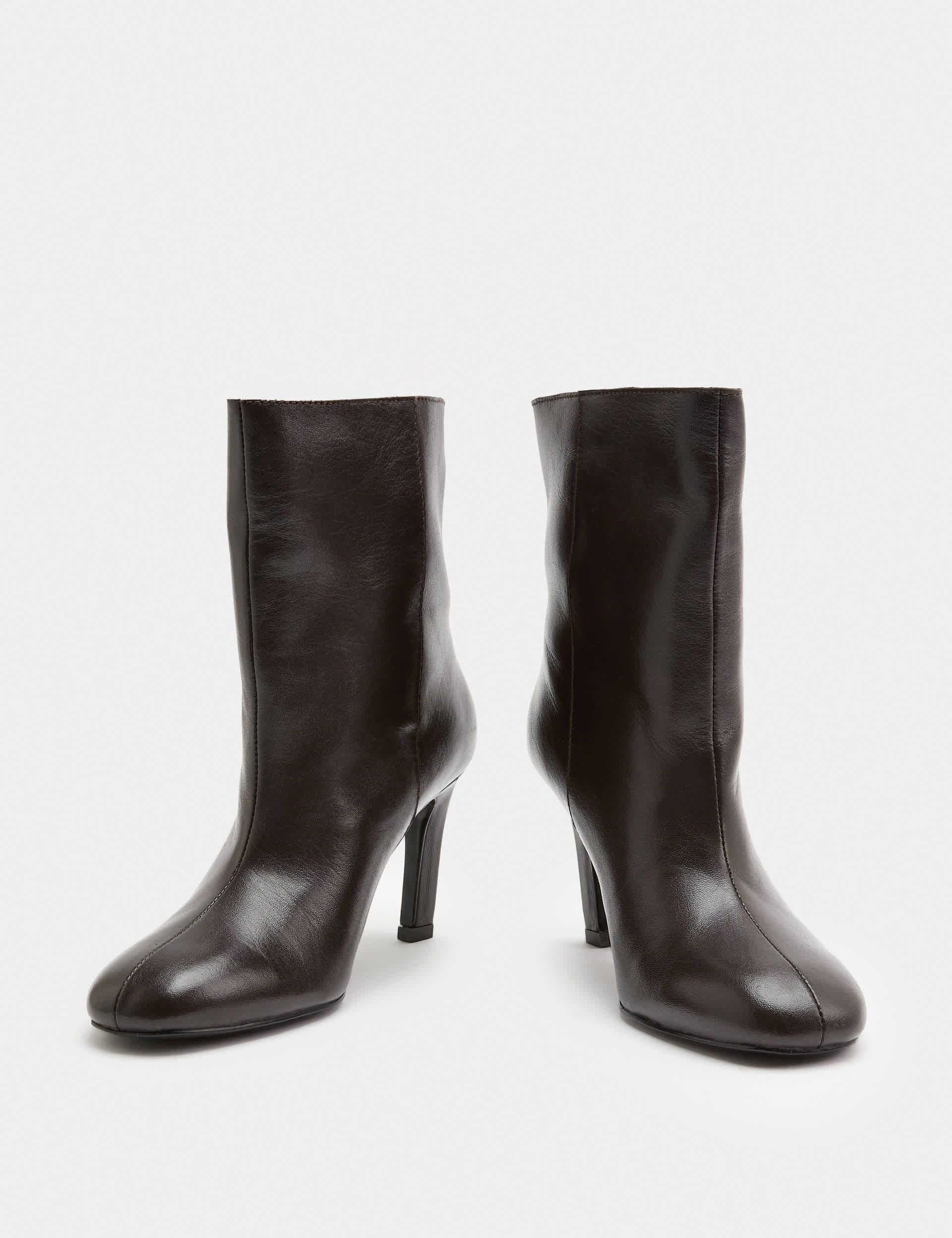 Leather Pull on Stiletto Heel Ankle Boots